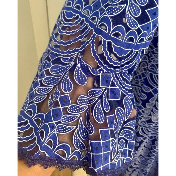 Chris McLaughlin Dress Womens 10 Royal Blue Midi Lace Overlay Flutter Sleeves M - Picture 11 of 13